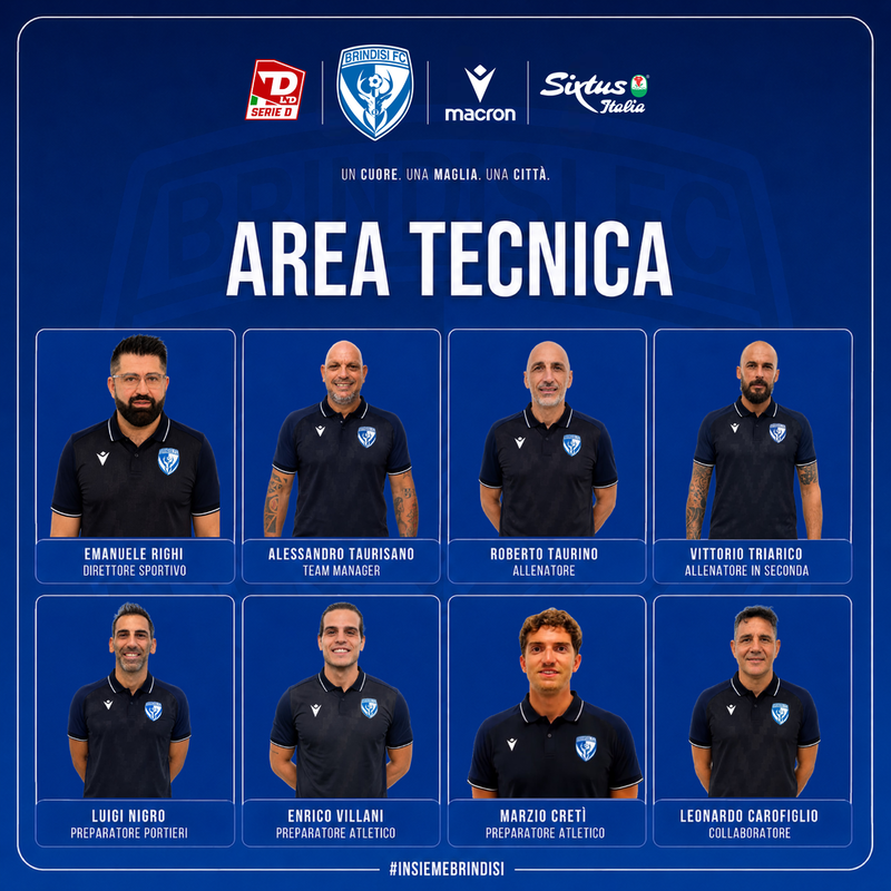 Definita l’Area Tecnica del Brindisi FC per la stagione 2026/27