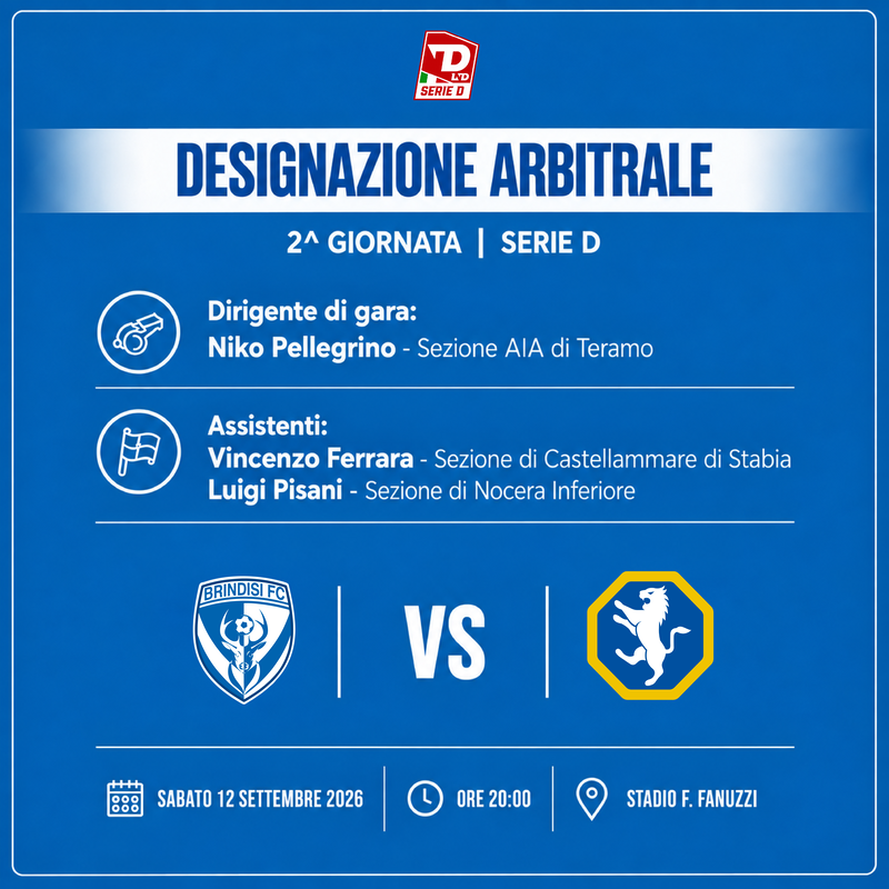 Brindisi FC – Fidelis Andria: ufficializzata la terna arbitrale